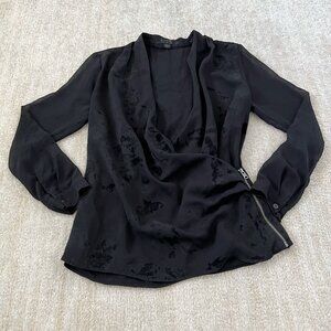 All Saints Amali Lux Sheer Long Sleeve Black Blouse Top 2